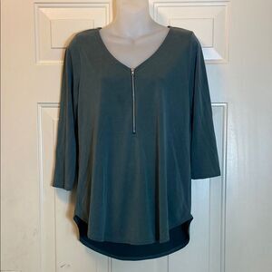 Green Envelope Asymmetrical Grayish Green Blouse with Relaxed Fit Size M